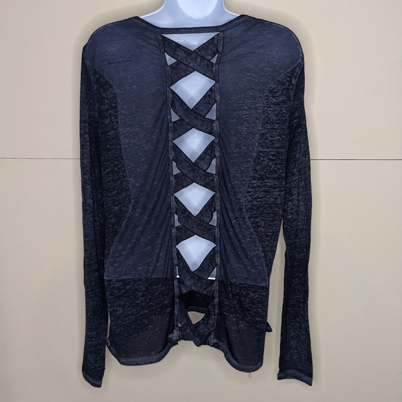 Betsey Johnson Tops - Betsey Johnson Criss Cross Back Sheer Workout Long Sleeve Tee